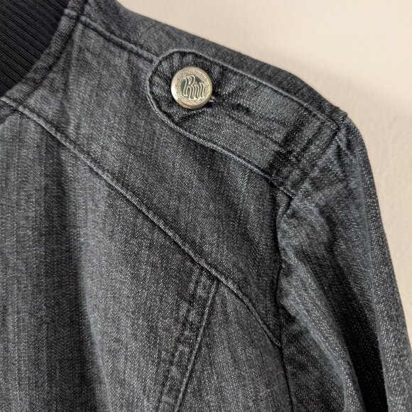 Vintage Rocawear Denim Jacket Faded Black Denim Distressed Full Zip Collar 2X - Picture 7 of 16